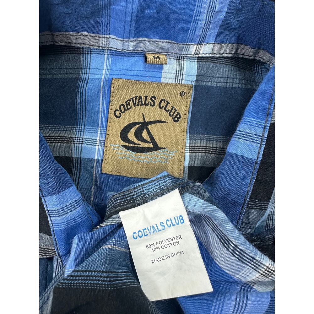 Coevals Club Mens Western Pearl Snap Shirt Blue Black Plaid Roll Tab Sleeve M - Picture 2 of 7